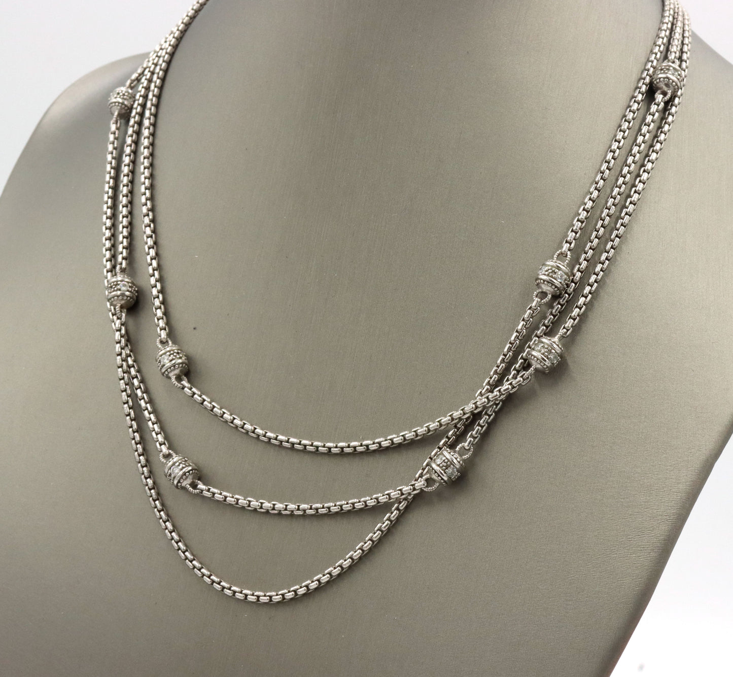 Judith Ripka crystal 3 row strand necklace