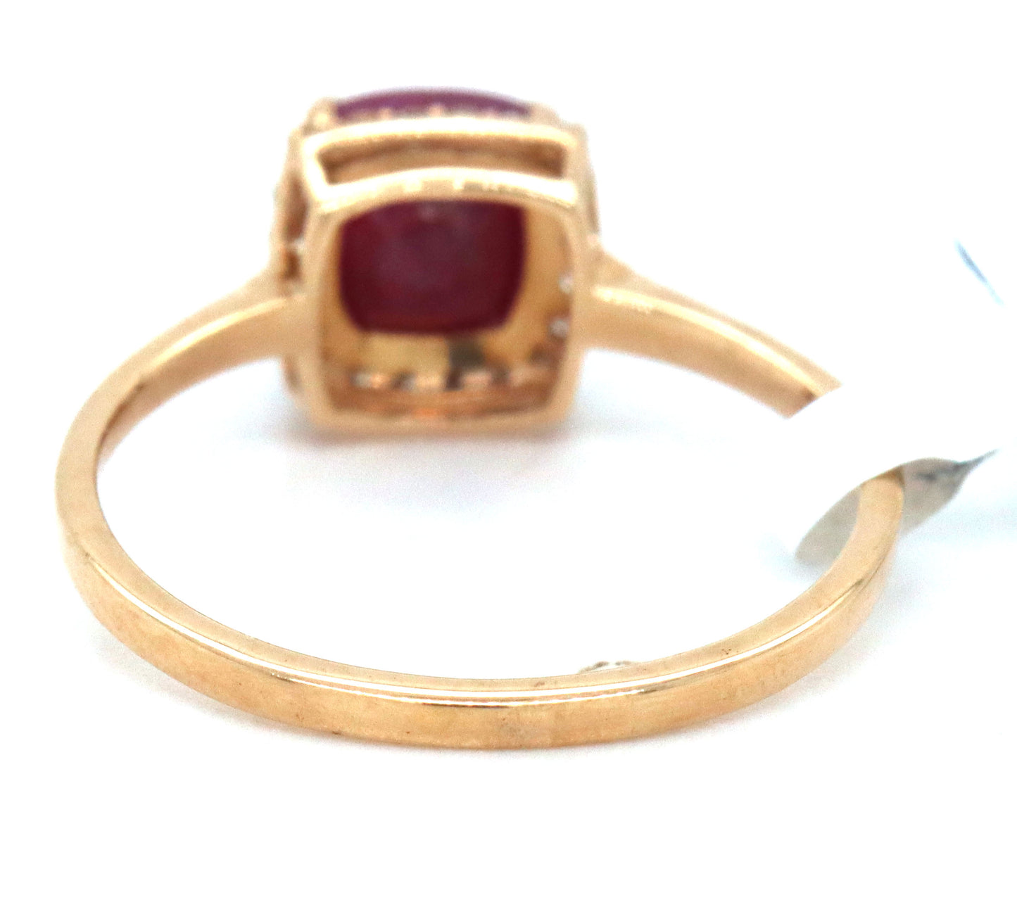 10kt Yellow gold cushion cut ruby and diamond halo ring