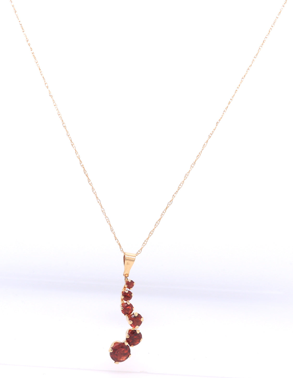 14kt Yellow gold garnet journey pendant on chain necklace