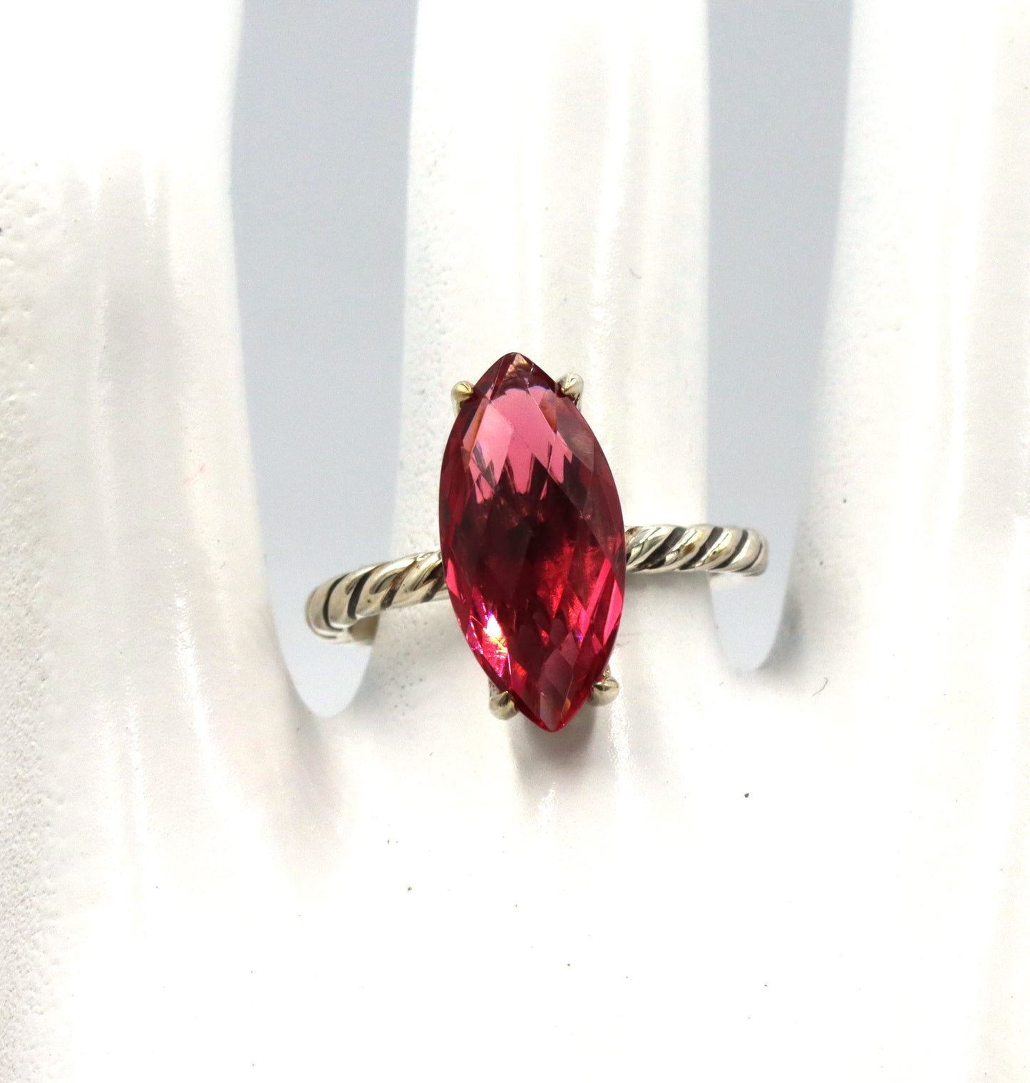 David Yurman red stone marquise shaped ring