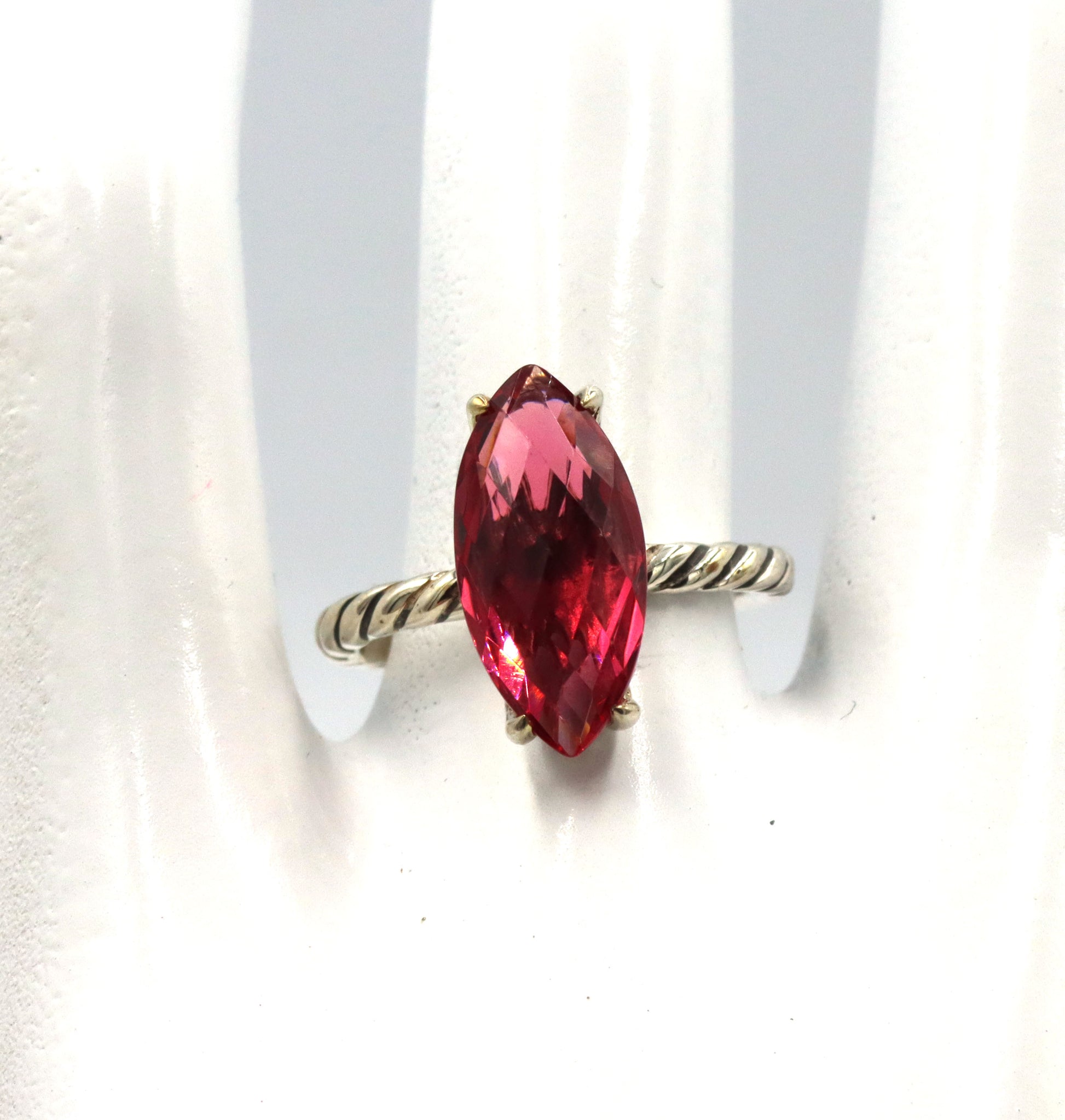 David Yurman red stone marquise shaped ring