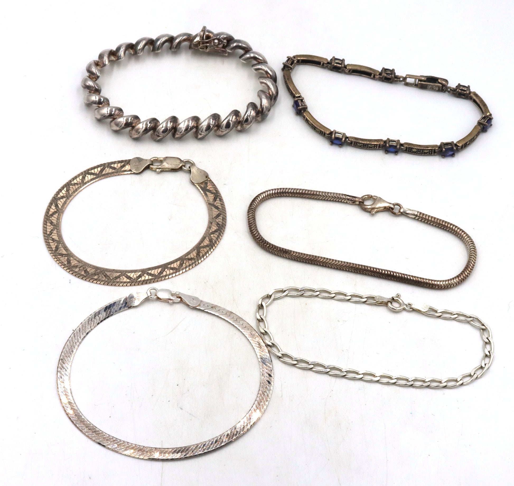 Group lot of 6 vintage 925 sterling silver bracelets