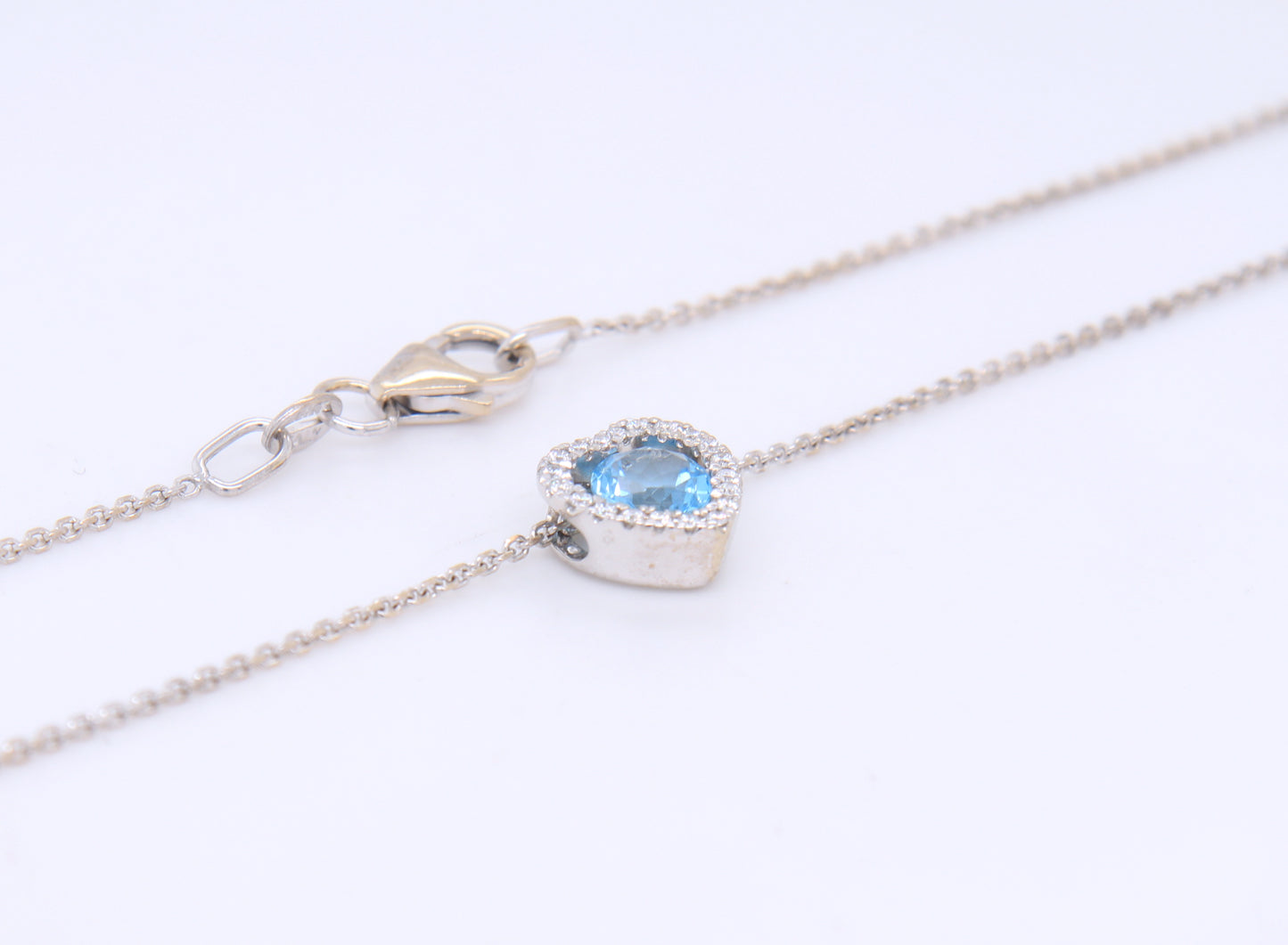 Gorgeous White Gold Blue Topaz and Diamond Pendant on Chain