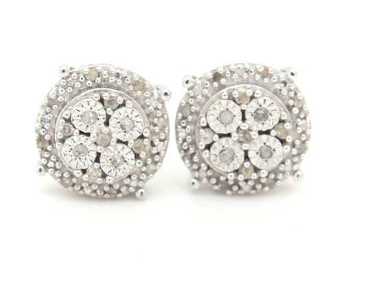 925 Sterling silver 1/10ctw Invisible set diamond stud earrings