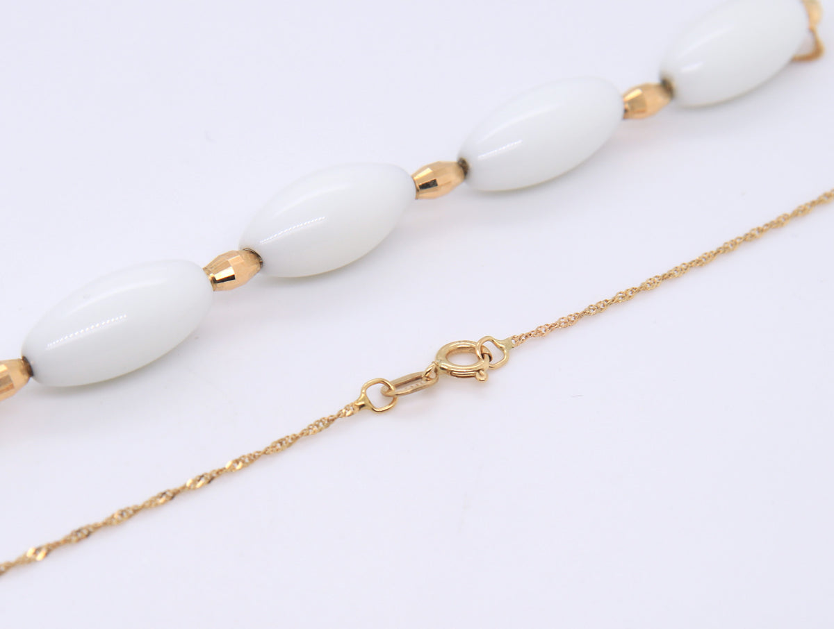 Italian 14KT Yellow Gold White Beads Necklace