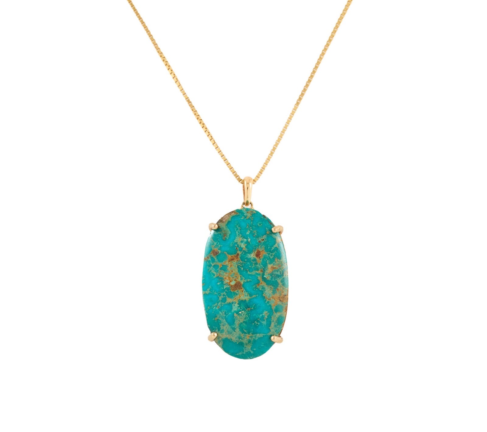 18kt Yellow gold oval Turquoise pendant on box chain