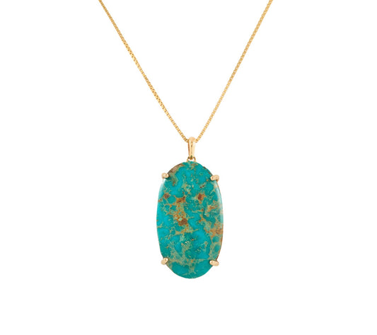 18kt Yellow gold oval Turquoise pendant on box chain