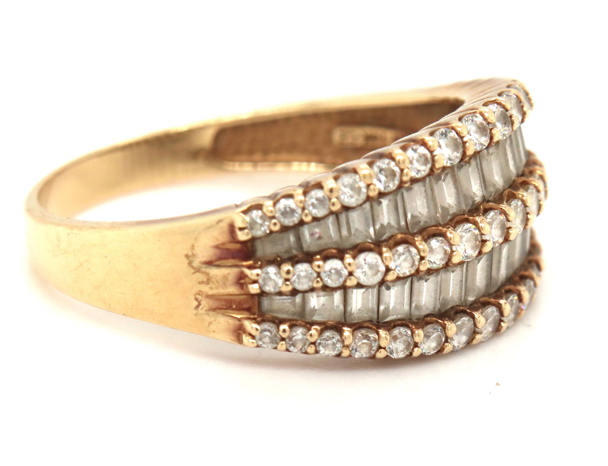 14kt Yellow gold round and emerald cut CZ ring