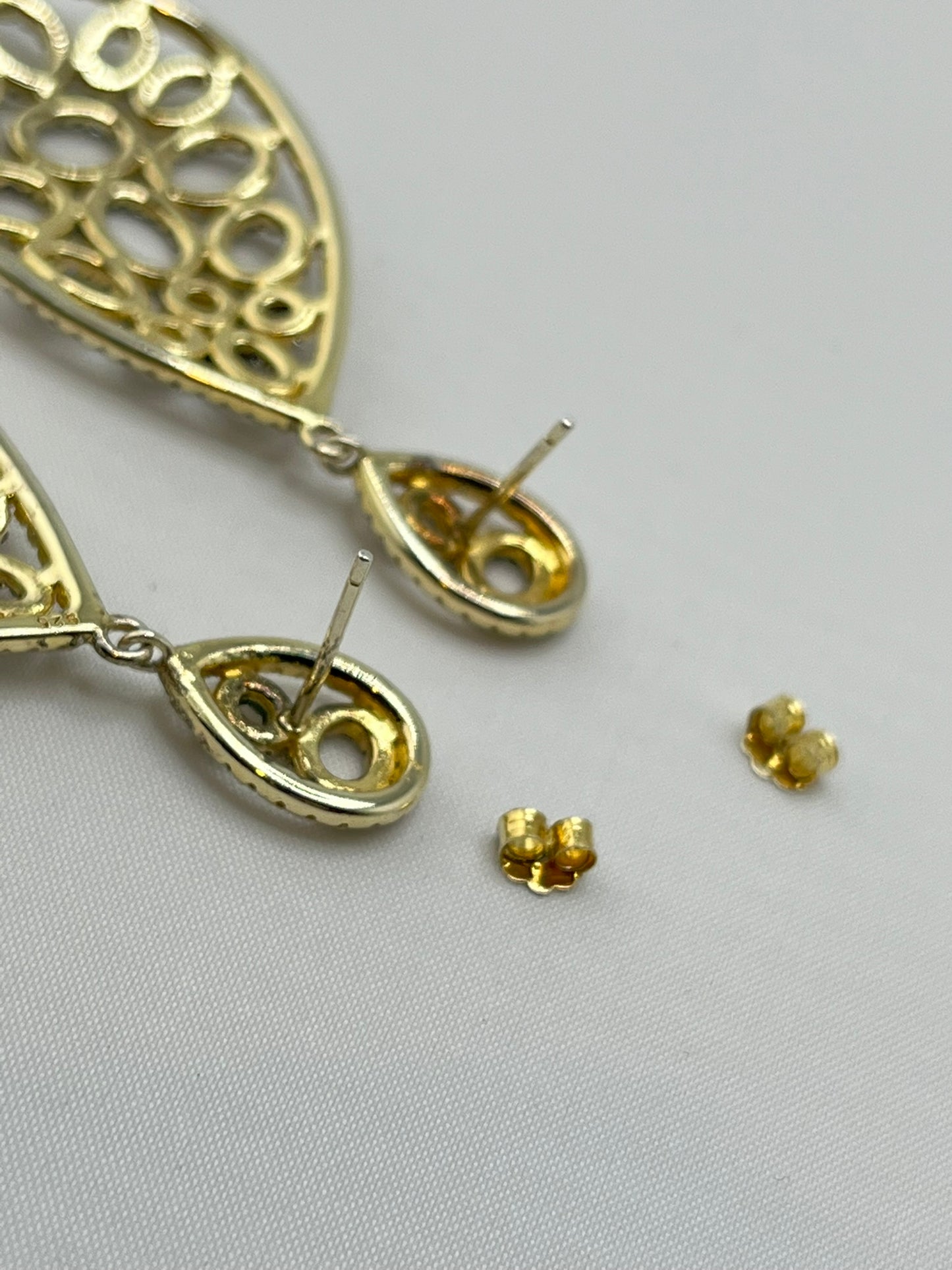 925 Sterling Silver Tear Drop Two Tone Openwork Crystal Pave earrings