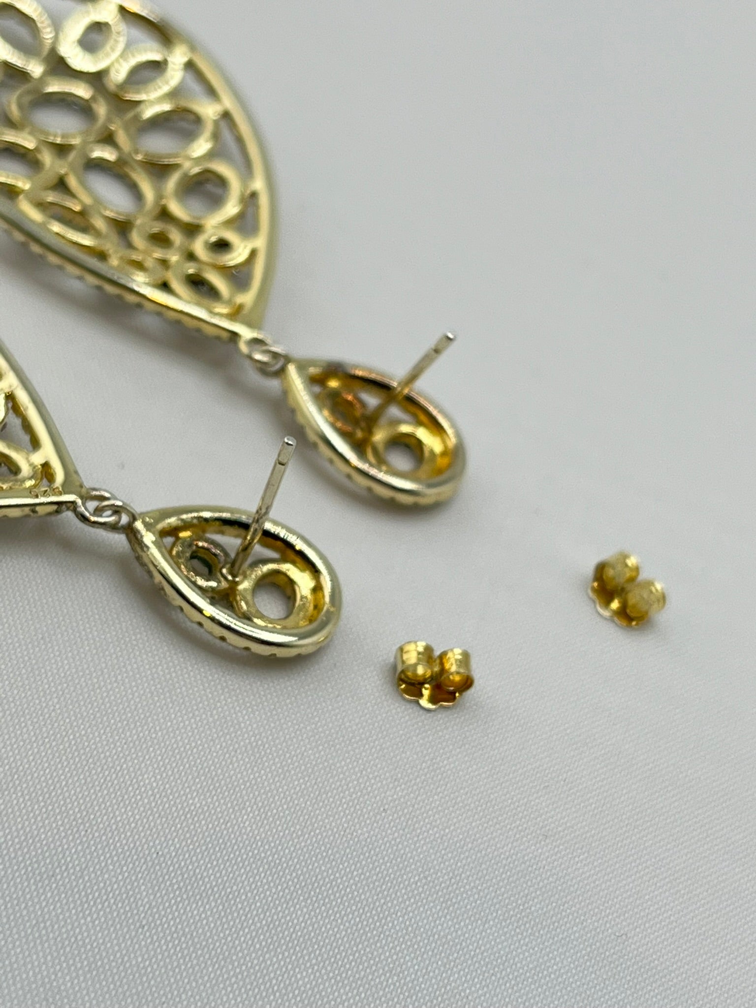 925 Sterling Silver Tear Drop Two Tone Openwork Crystal Pave earrings