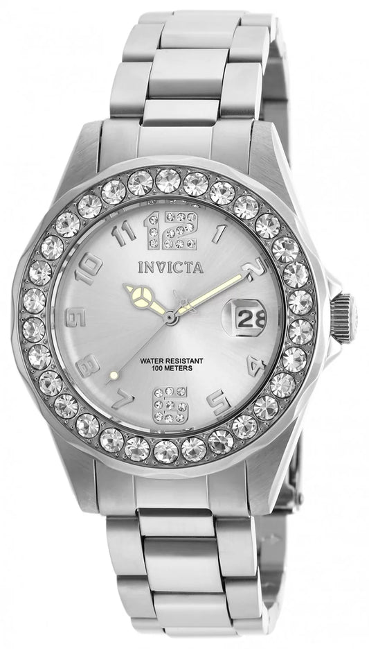 Invicta Women's 21396 Pro Diver Quartz 3 Hand Silver Dial Watch