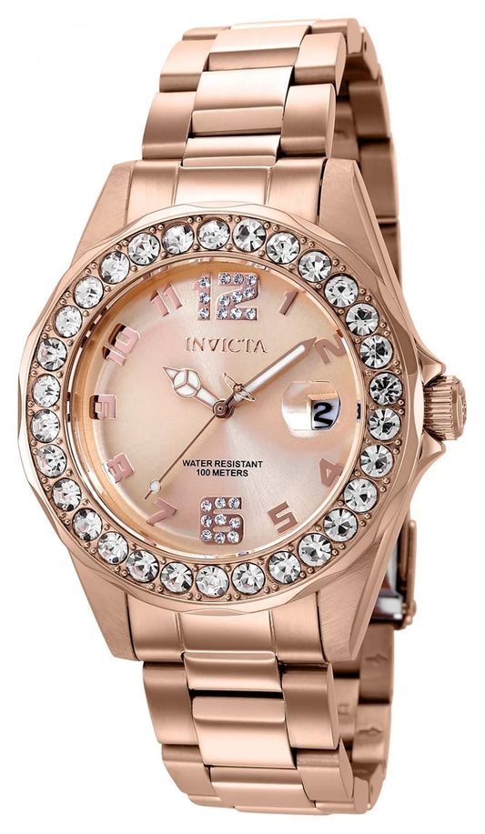Invicta Women's 37698 Pro Diver Quartz 3 Hand Rose Gold Dial Watch
