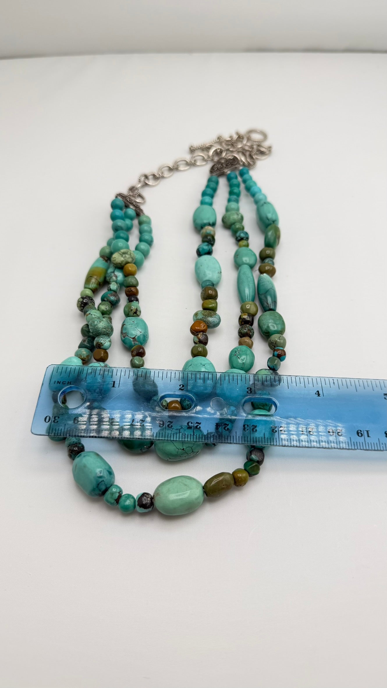 925 Sterling Silver Vintage Three Strand Turquoise Necklace