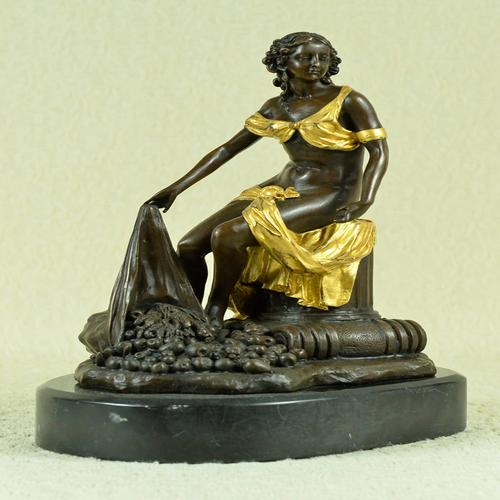 Bronze Figural Sculpture of a Seated Woman with Gilt Accents – Classical Style – Marble Base