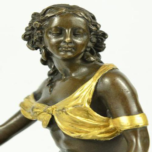 Bronze Figural Sculpture of a Seated Woman with Gilt Accents – Classical Style – Marble Base