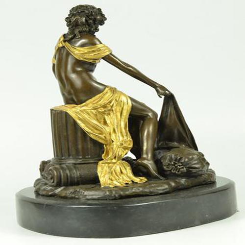 Bronze Figural Sculpture of a Seated Woman with Gilt Accents – Classical Style – Marble Base