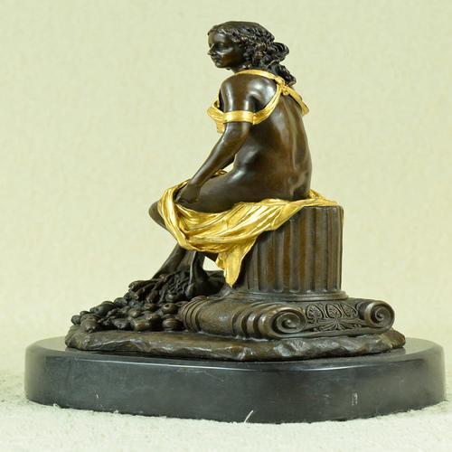 Bronze Figural Sculpture of a Seated Woman with Gilt Accents – Classical Style – Marble Base