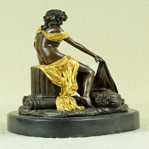 Bronze Figural Sculpture of a Seated Woman with Gilt Accents – Classical Style – Marble Base