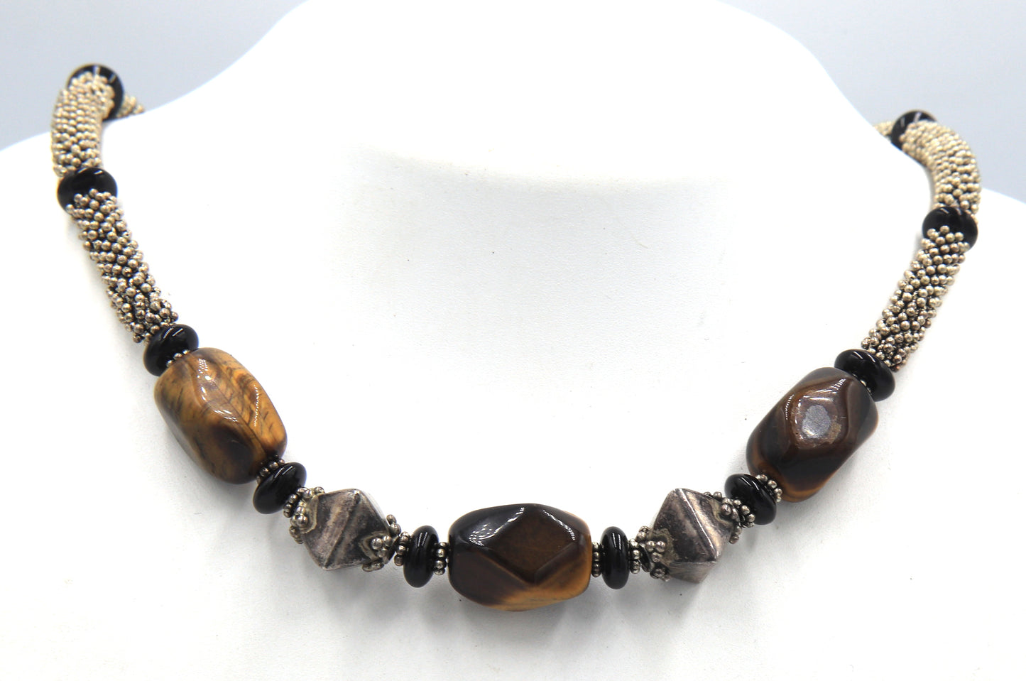 Vintage 925 sterling silver tiger eye necklace and turquoise bracelet