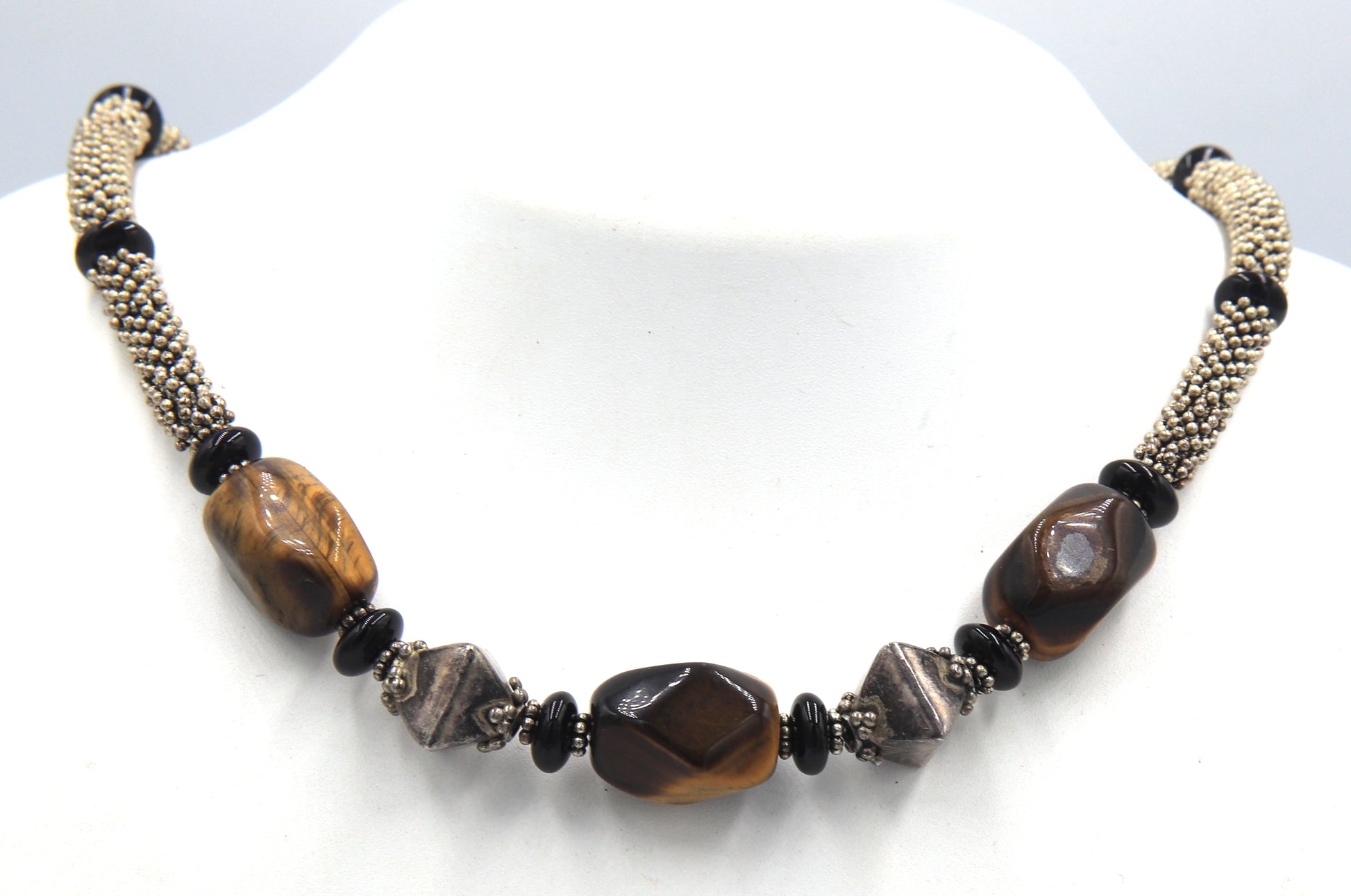 Vintage 925 sterling silver tiger eye necklace and turquoise bracelet