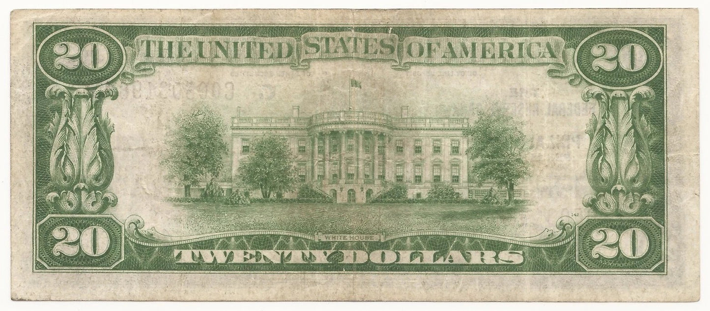 1929 $20 Federal Reserve Bank Note Philadelphia, PA (Fr. 1870-C) Large Seal Brown Serial Fine (F) Co