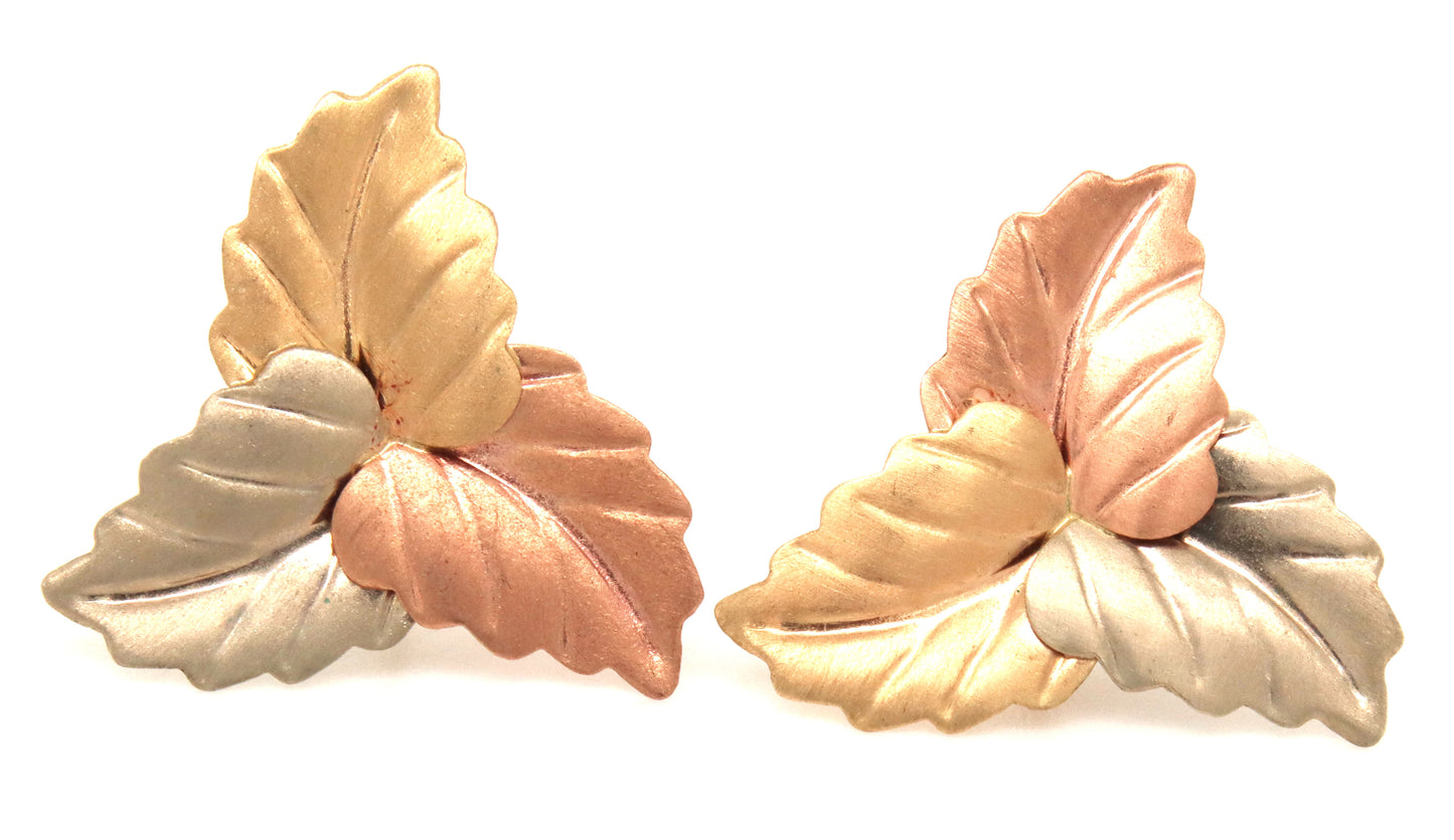 14kt Tri color gold leaf earrings
