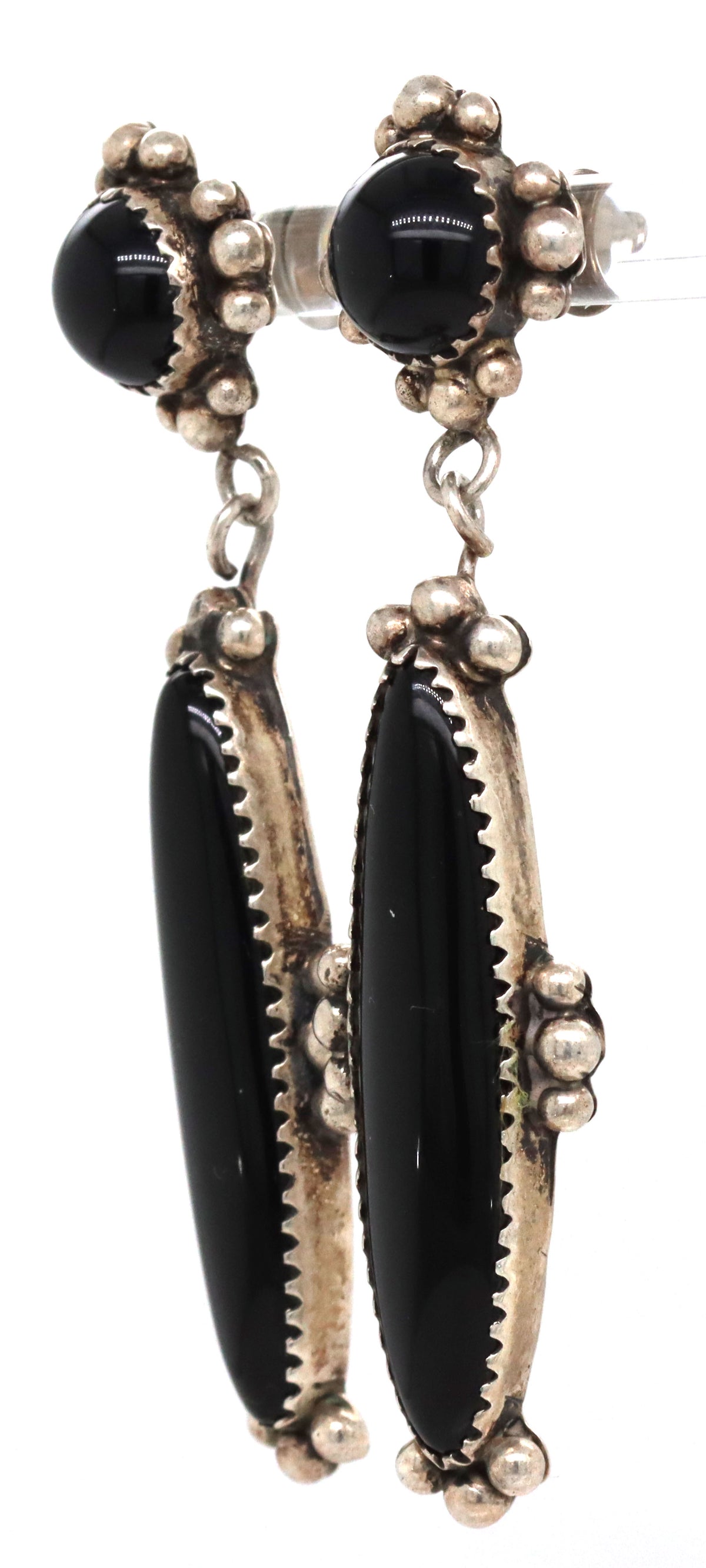 925 Sterling Silver Vintage Native American BLack Onyx Dangle Earrings