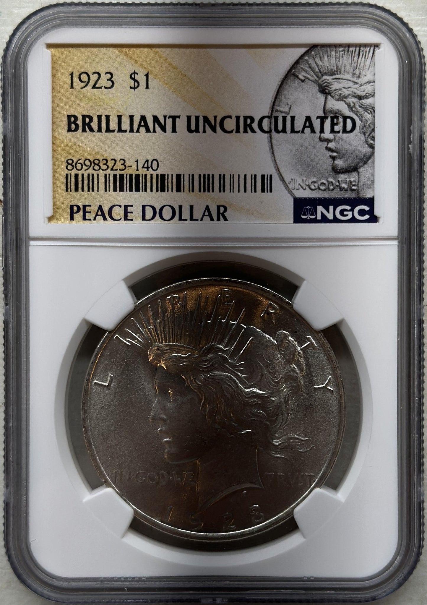 1923 Peace Silver Dollar NGC Brilliant Uncirculated 100th Anniversary Holder