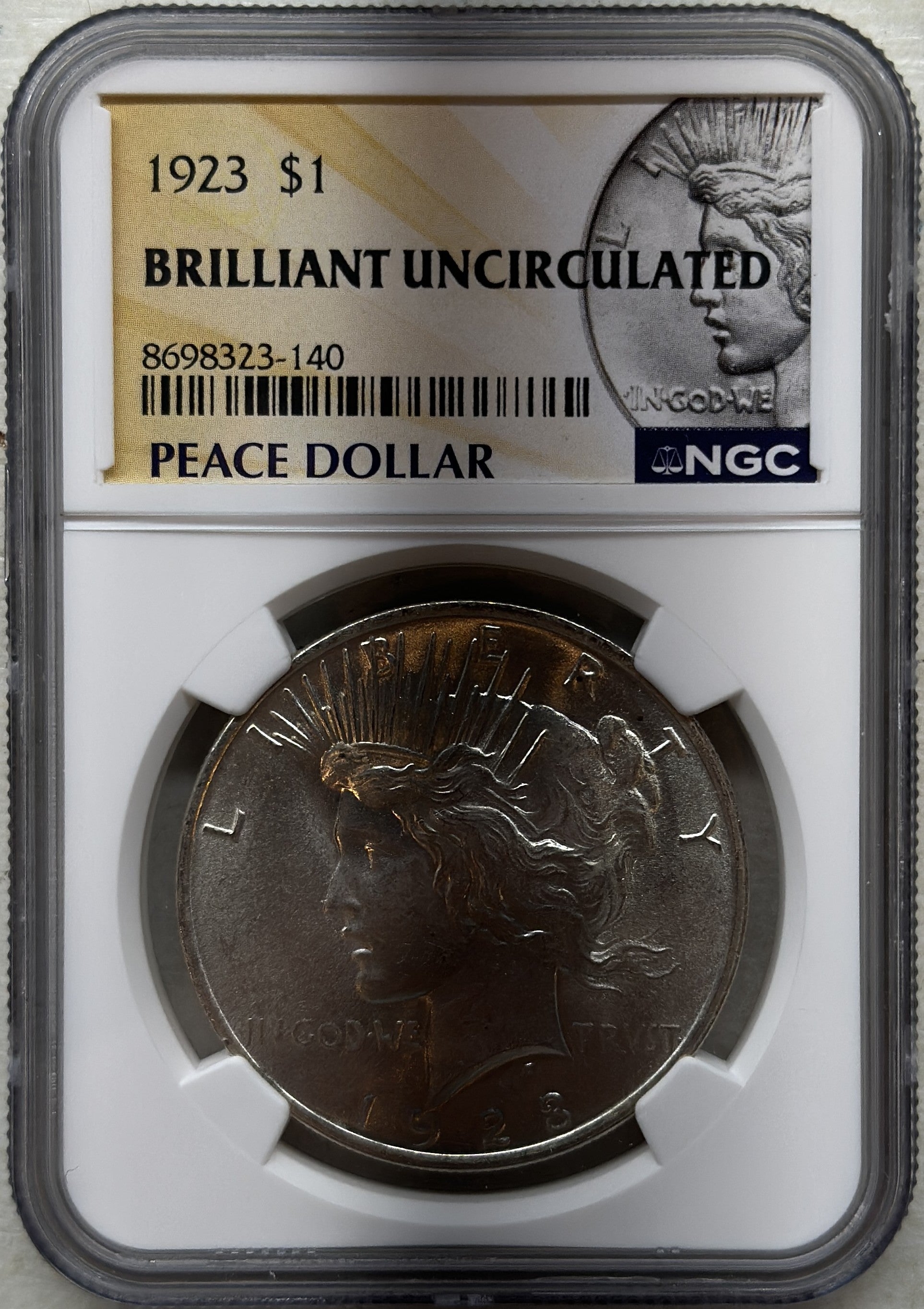 1923 Peace Silver Dollar NGC Brilliant Uncirculated 100th Anniversary Holder