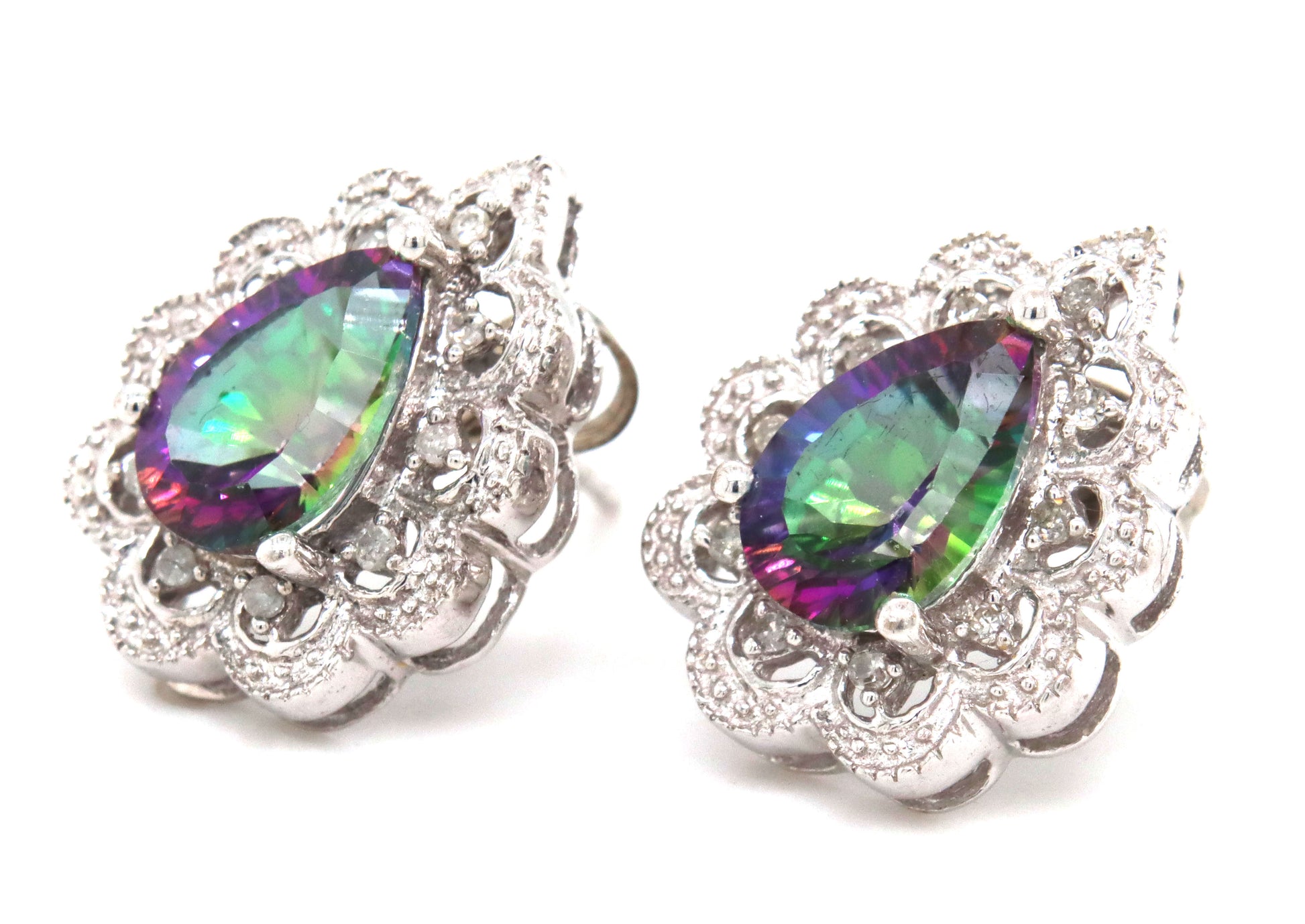 10kt White gold Mystic topaz earrings