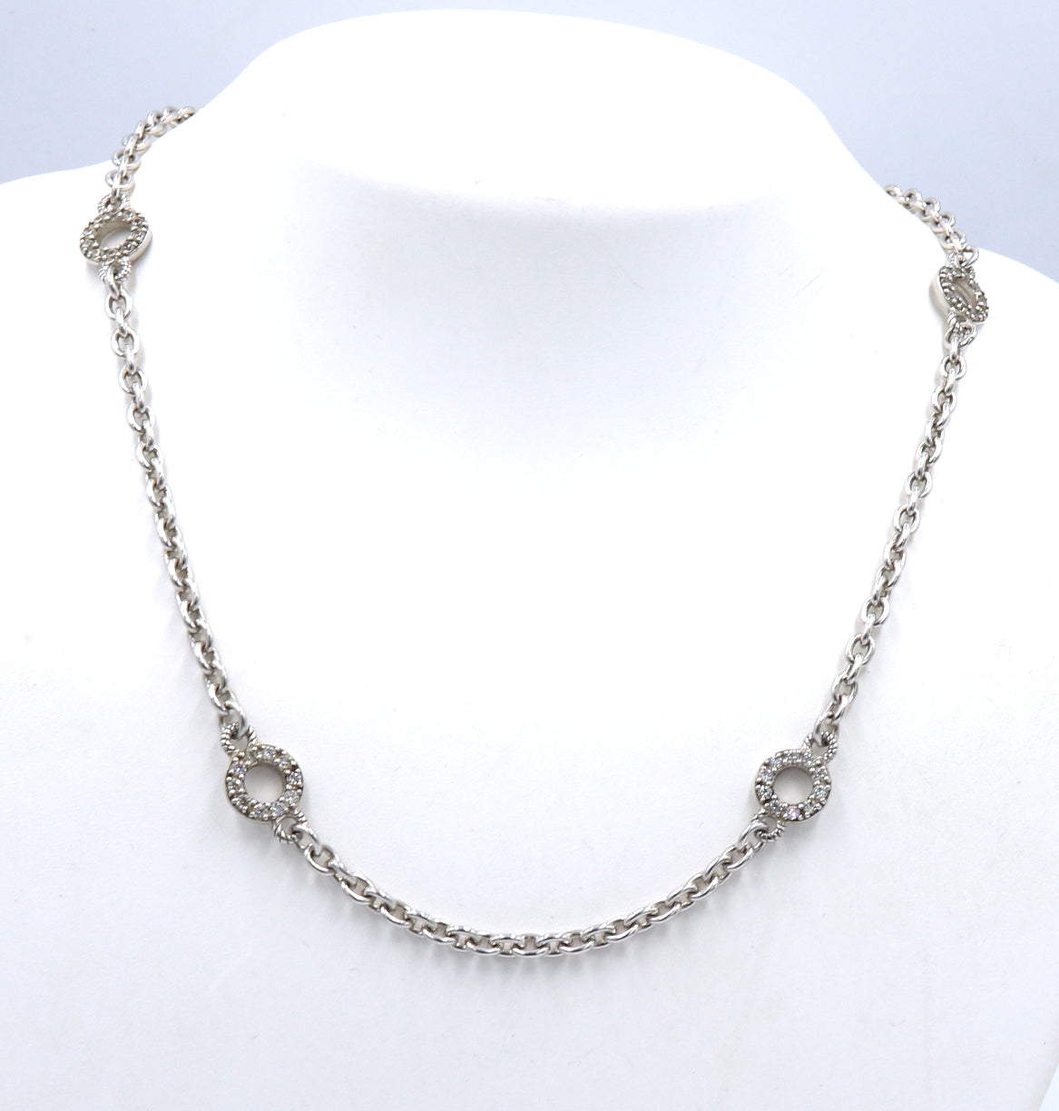 Judith Ripka 925 sterling silver round link cubic zirconia necklace