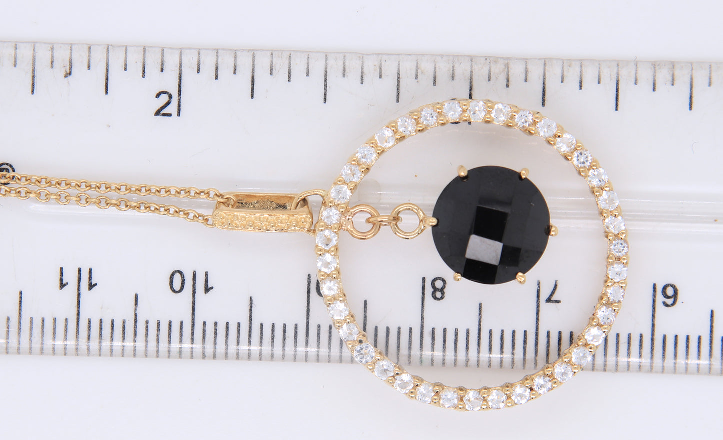 10KT Yellow Gold Garnet In Crystal Circle Necklace