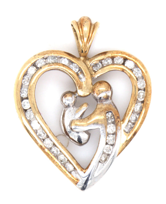 10kt Yellow gold heart shaped mother and baby pendant