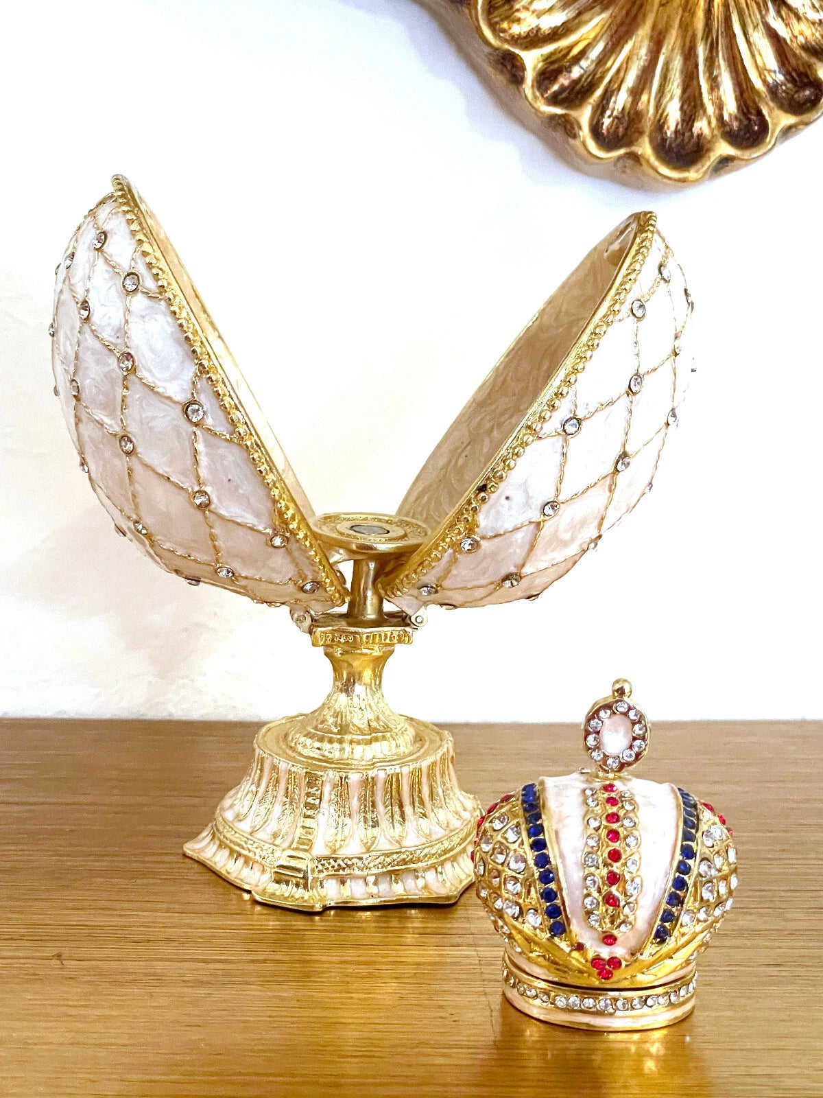 Beige Fabergé-Style Imperial Trinket Egg