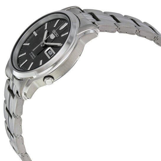 Seiko 5 Automatic Men's Watch Black Dial Skeleton Back Stainless Steel Bracelet