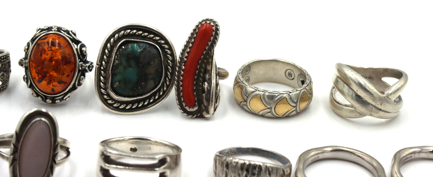 Big group lot of Vintage 925 sterling silver rings