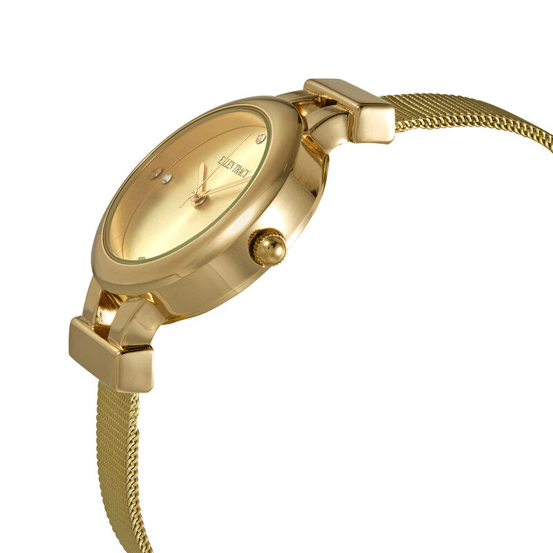 Ellen Tracy Womens Gold Tone Stainless Steel Mesh Bracelet Quartz Dress Watch