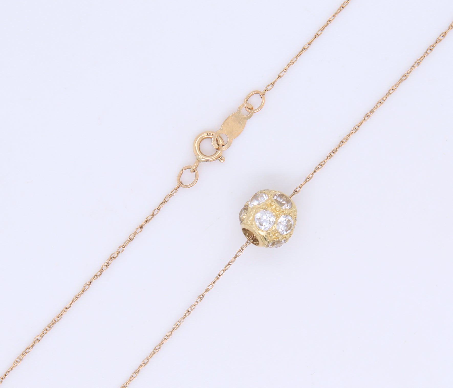 10K Yellow Gold Crystal Pave Ball Necklace