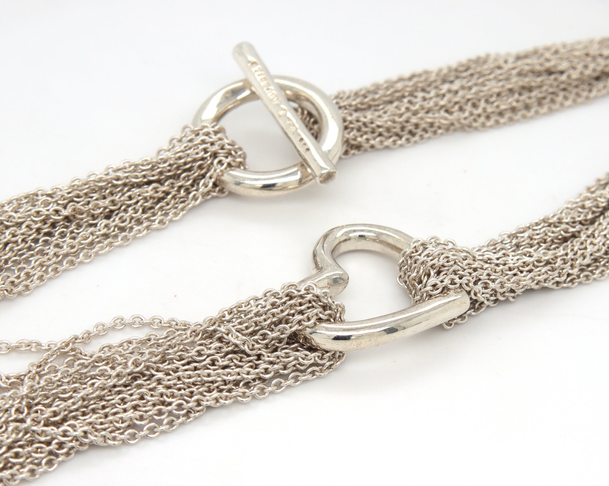 Tiffany & Co multi strand mesh open heart pendant necklace