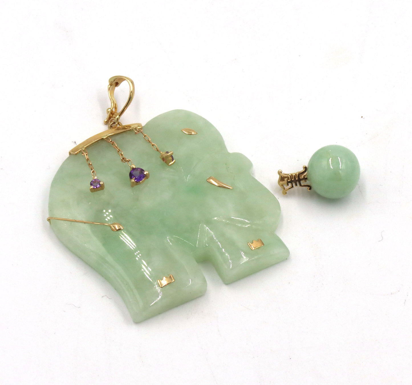 Lot of 14kt yellow gold green jade pendants