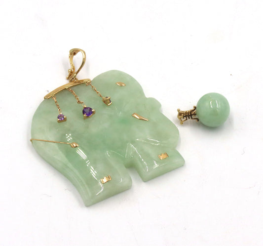 Lot of 14kt yellow gold green jade pendants