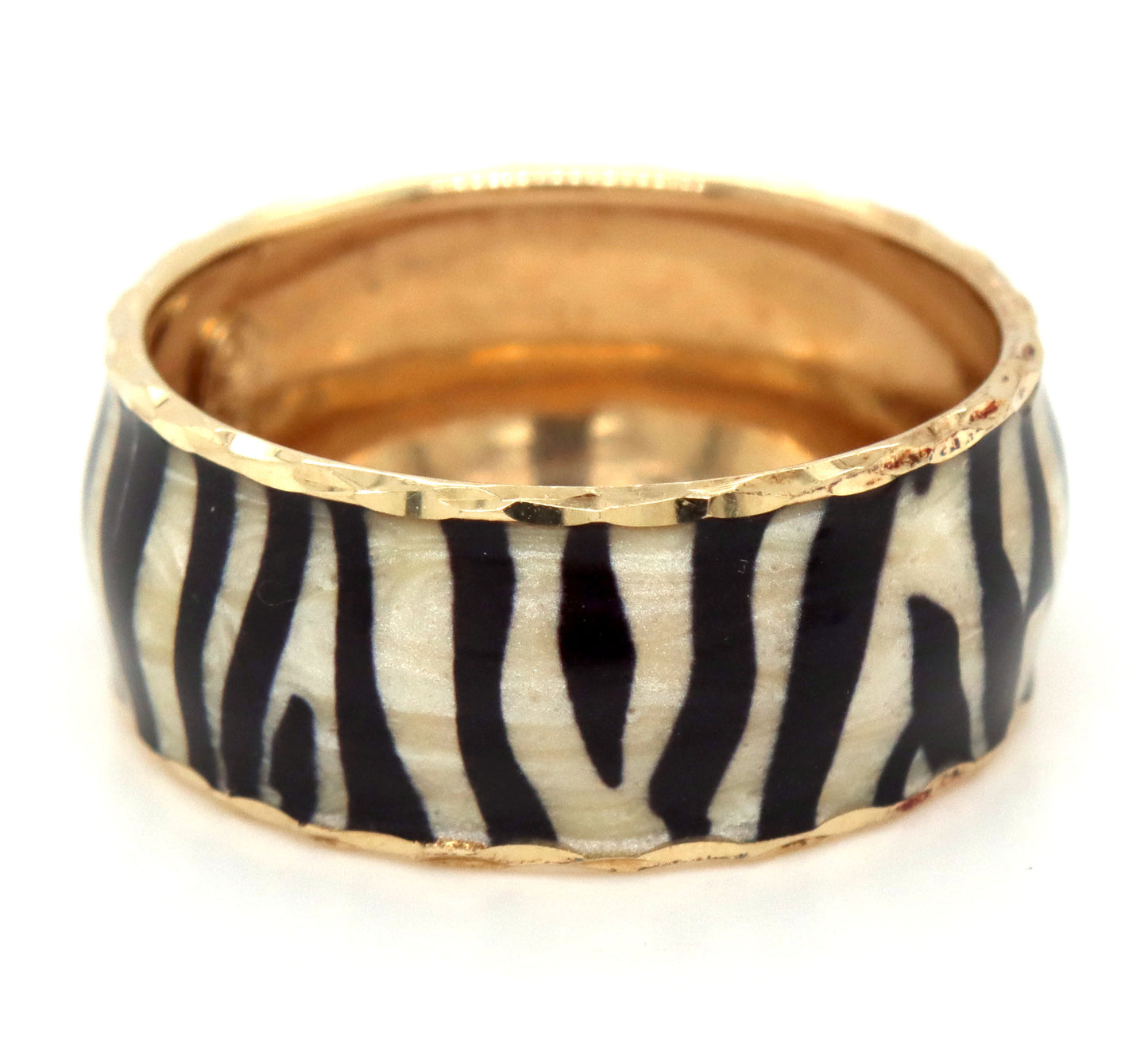14kt Yellow gold black and white Enamel wide band