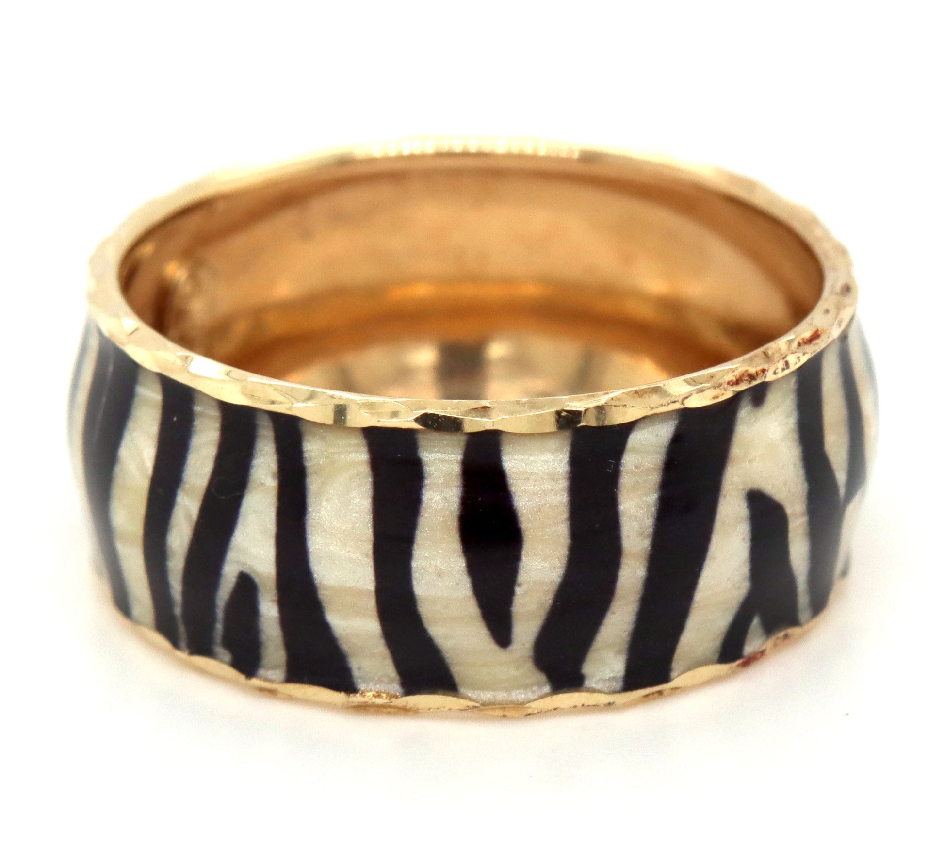 14kt Yellow gold black and white Enamel wide band