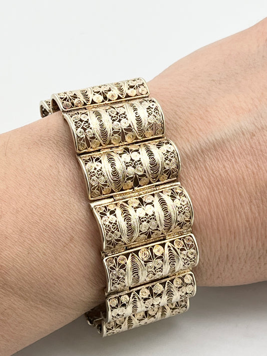 Vintage 925 Sterling Silver Wide Filigree Pathern Bracelet