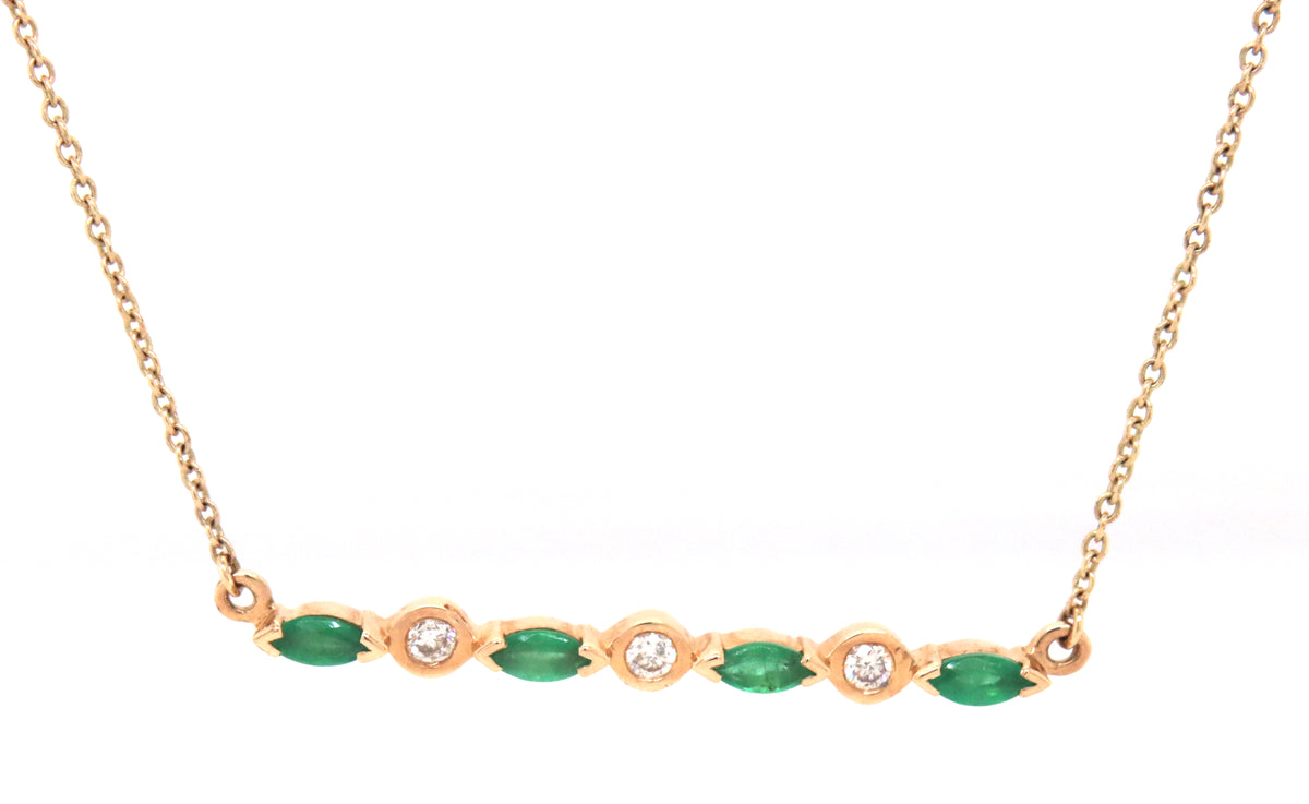 Lali Jewels 0.30ctw marquise emerald and 0.30ctw diamond bar pendant on chain