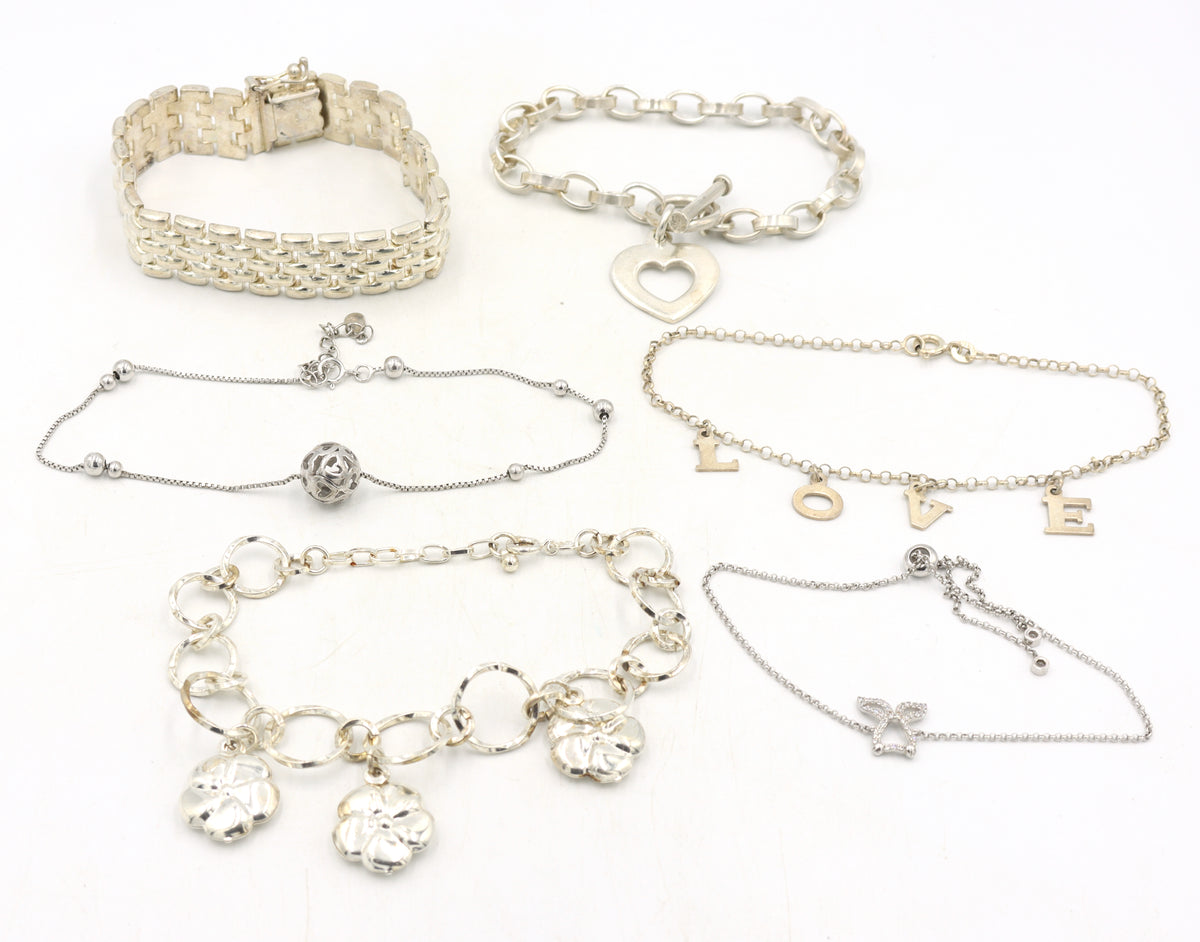 Group lot of 6 Vintage 925 sterling silver bracelets
