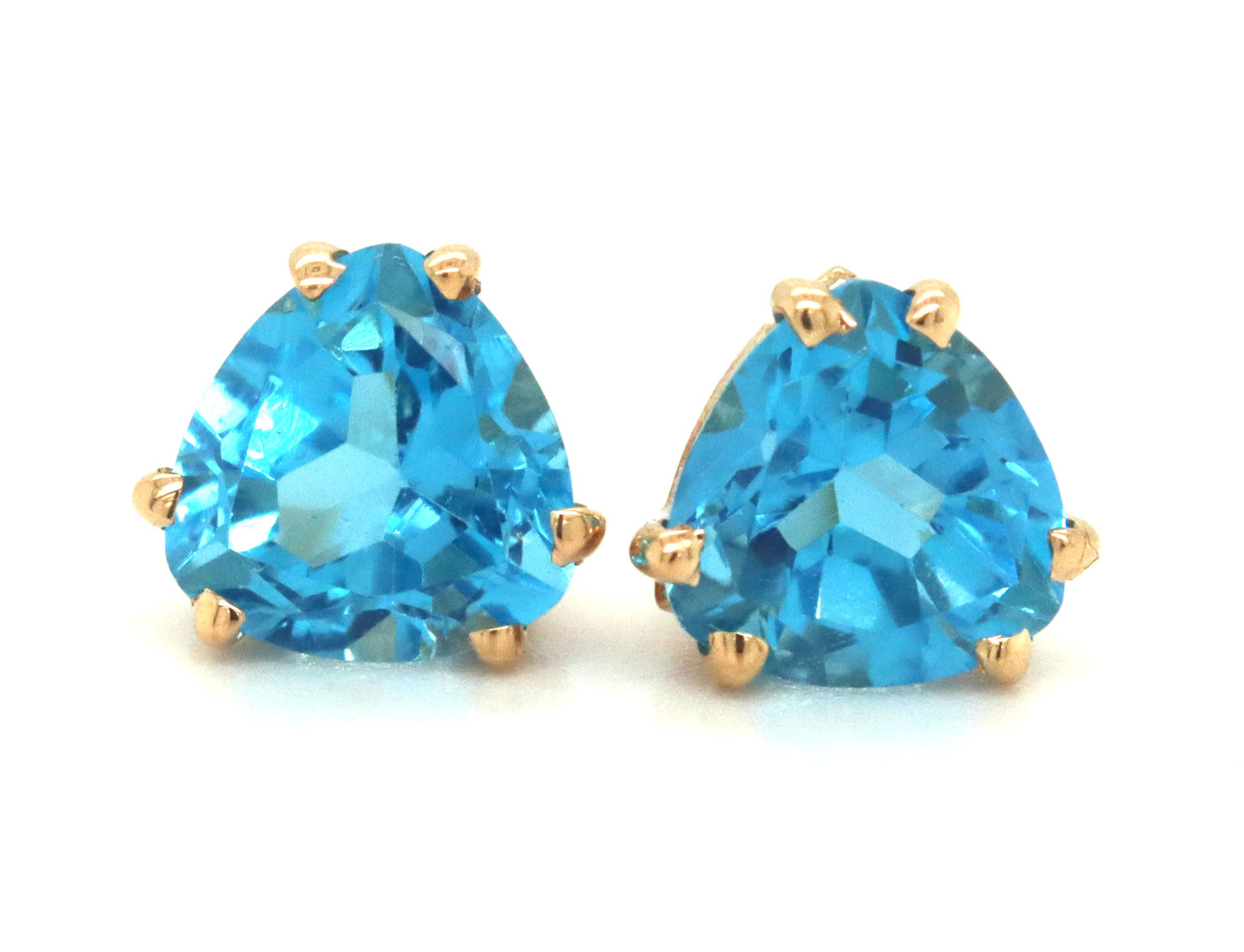 14kt Yellow gold Trillion cut Swiss blue topaz stud earrings