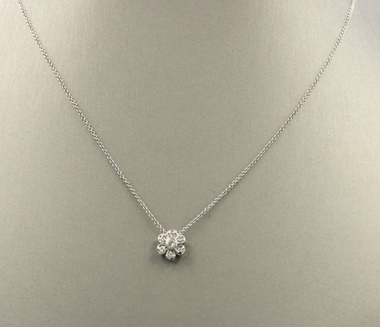 114kt White gold diamond flower style pendant on chain