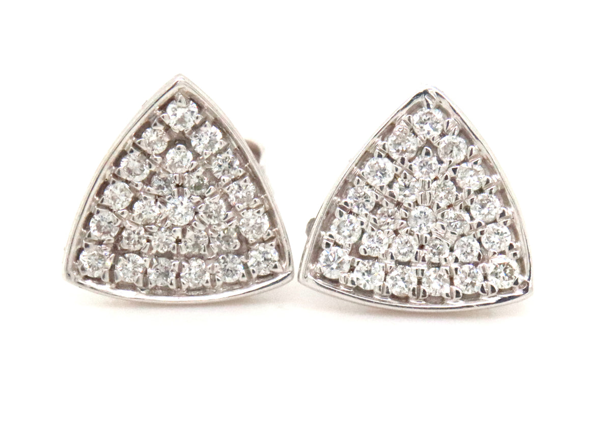 14kt White gold Trillion diamond pave stud