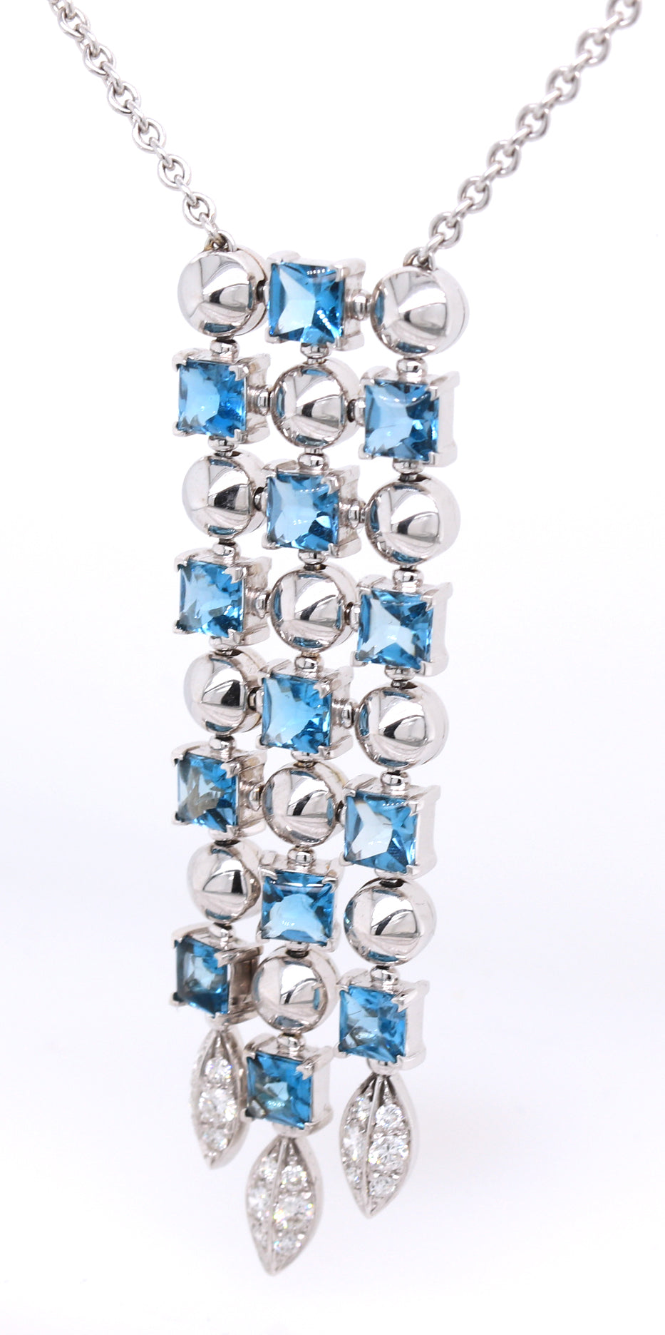 Bvlgari 3 row Drop necklace 18kt with blue topaz and diamonds